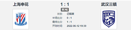 中超：6月12日上海申花1比1武汉三镇 双方互有攻守