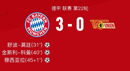 德甲第22轮：拜仁慕尼黑3-0柏林联合全场回放 视频集锦地址一览